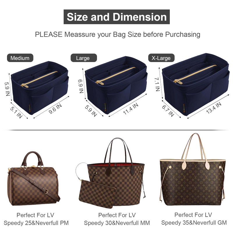 OMYSTYLE Navy Large Organizer Insert, Felt Tote Bag Organizer Insert with 5 Sizes, Handbag Dividers for Inside Purse, Compatible with Longchamp, Neverful, Speedy and More - Image 2